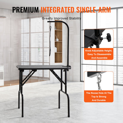 Arm för husdjurstrimningsbord med klämma, 808 x 460 mm hundtrimningsstation, hopfällbart trimningsställ för medelstora och små hundar, fritt sittande baksäte med trimögla, bärförmåga 99,8 kg
