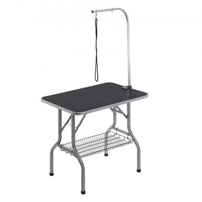 Arm för husdjurstrimningsbord med klämma, 915 x 610 mm hundtrimningsstation, hopfällbart trimningsställ för medelstora och små hundar, fritt sittande baksäte med trimögla, bärförmåga 149,7 kg