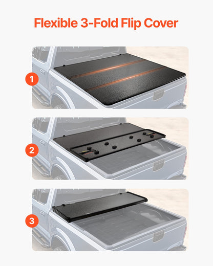 Tri-Fold Truck Bed Tonneau Cover, Compatible with 2014-2024 Toyota Tundra (NOT FIT Trail Special Edition with Storage Boxes), Fleetside 5.5' (67") Short Bed 2023, 400 lbs Load Capacity, Black