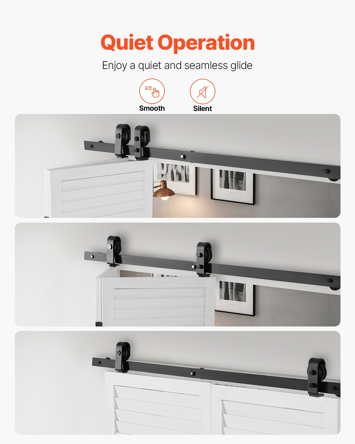 Skensats för vikbar skjutdörr, 132 cm toppmonterad skensats, glider smidigt och tyst, kraftig, enkel att installera, lämplig för två 61 cm garderobs-/skafferidörrar (ingår ej)