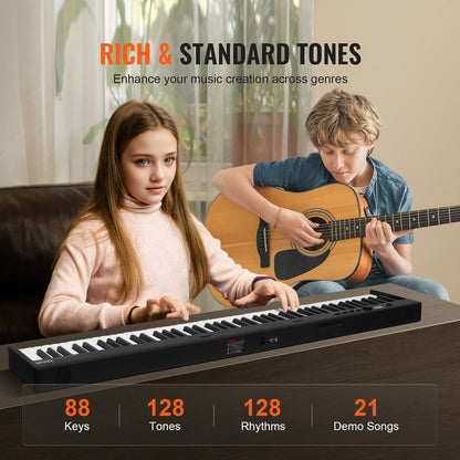 Hopfällbart keyboard med 88 tangenter, Bluetooth och MIDI, bärbart elektroniskt digitalt hopfällbart piano med sustainpedalväska, anslagskänsliga tangenter, hörlurar, laddningsbart för nybörjare, tonåringar och vuxna, svart