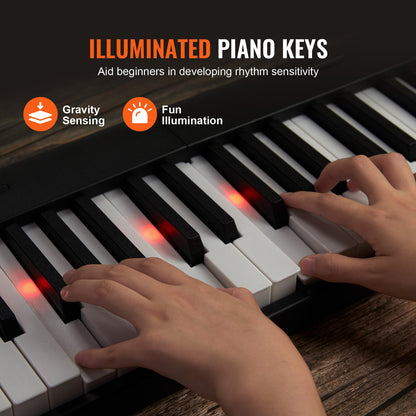 Hopfällbart keyboard med 88 tangenter, Bluetooth och MIDI, bärbart elektroniskt digitalt hopfällbart piano med sustainpedalväska, anslagskänsliga tangenter, hörlurar, laddningsbart för nybörjare, tonåringar och vuxna, svart