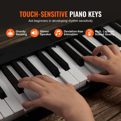 Hopfällbart keyboardpiano med 88 tangenter, Bluetooth och MIDI, bärbart elektroniskt digitalt hopfällbart piano med stativ, sustainpedalväska, anslagskänsliga tangenter, laddningsbart för nybörjare, tonåringar och vuxna, svart