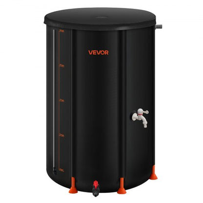 Hopfällbar regntunna, 250 l bärbar regnvattentunna, 500D PVC-regnvattenuppsamlingssystem, trädgårdsvattenuppsamlare med kran och överfyllningskit, svart