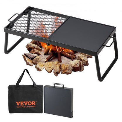 Hopfällbar lägereldsgrill, kraftigt stålgaller, 57 cm bärbara campinggaller över eldstaden, matlagningsutrustning för lägereld med ben, bärväska, grillställ för matlagning med öppen låga utomhus