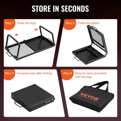 Hopfällbar lägereldsgrill, kraftigt stålgaller, 57 cm bärbara campinggaller över eldstaden, matlagningsutrustning för lägereld med ben, bärväska, grillställ för matlagning med öppen låga utomhus