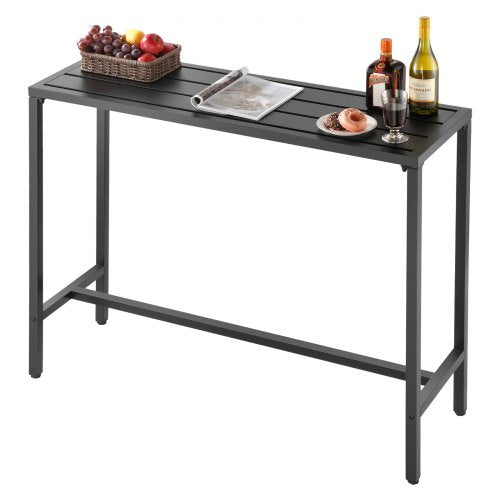 Barbord för utomhusbruk, 120 x 37,5 cm barbord för uteplats, vattentät bordsskiva och robust metallram, matbord i rektangulärt utförande, utemöbler för balkong, trädgård, bubbelpool, pool, inomhusbruk