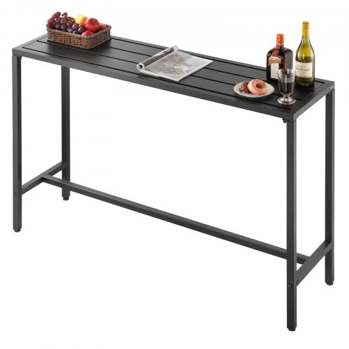Barbord för utomhusbruk, 140 x 37,5 cm barbord för uteplats, vattentät bordsskiva och robust metallram, matbord i rektangulär bänkhöjd, utemöbler för balkong, trädgård, bubbelpool, pool, inomhusbruk