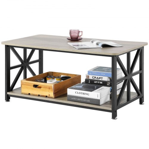 40" soffbord i lantlig stil, rektangulärt soffbord med öppet förvaringsfack, rustikt cocktailbord i trä för vardagsrum, sovrum, lägenhet, studio, brunt och svart