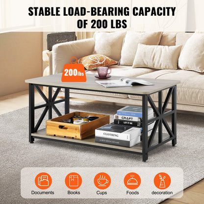 40" soffbord i lantlig stil, rektangulärt soffbord med öppet förvaringsfack, rustikt cocktailbord i trä för vardagsrum, sovrum, lägenhet, studio, brunt och svart