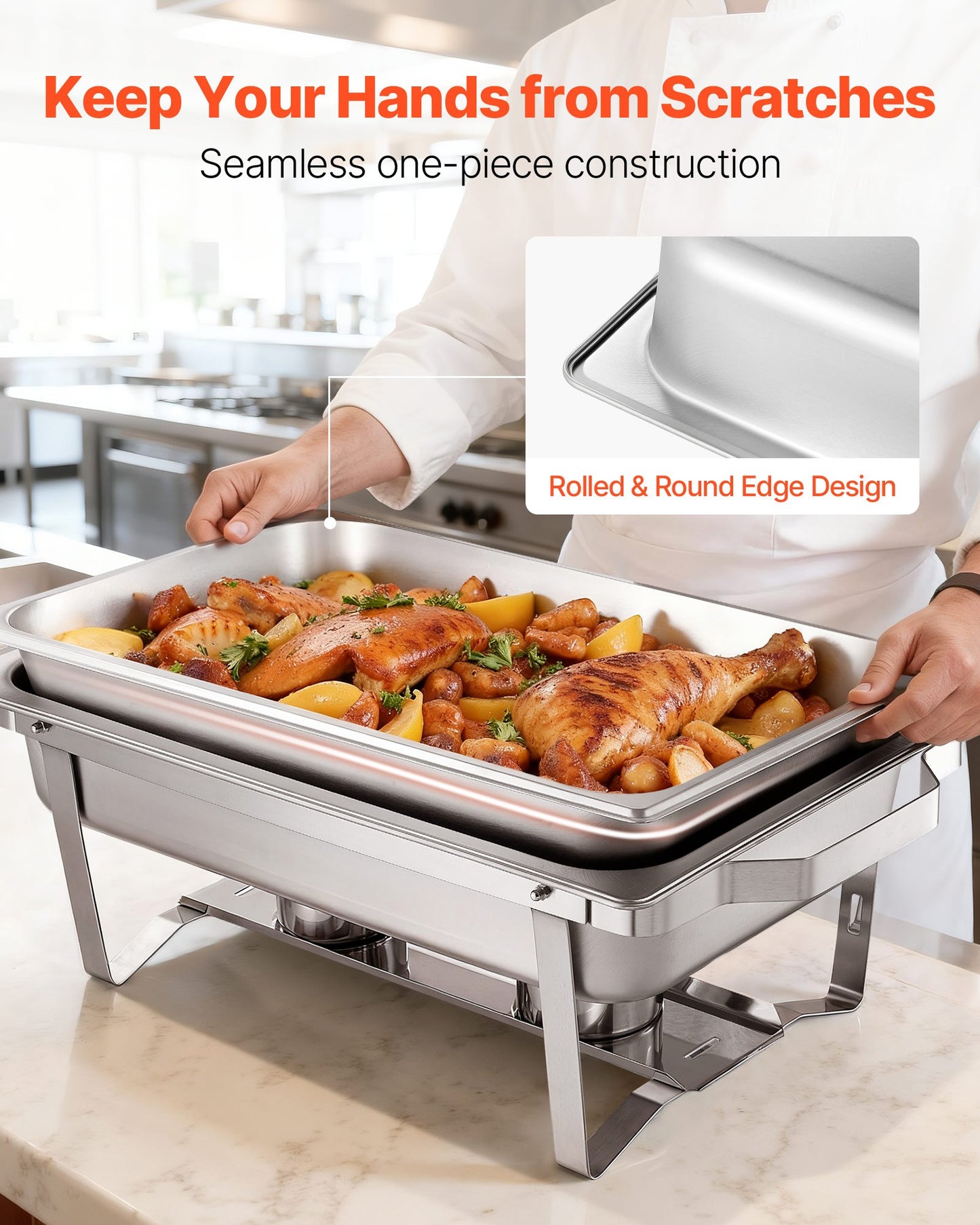 Rectangle Chafing Dish, 9.91L 6 Pack Stainless Steel Chafing Dish, Food Warmer Chafer Complete Set with Hollow Handle, 3 Food Tongs, Lid, Fuel Holder, Chafer Dishes for Banquet Party Wedding