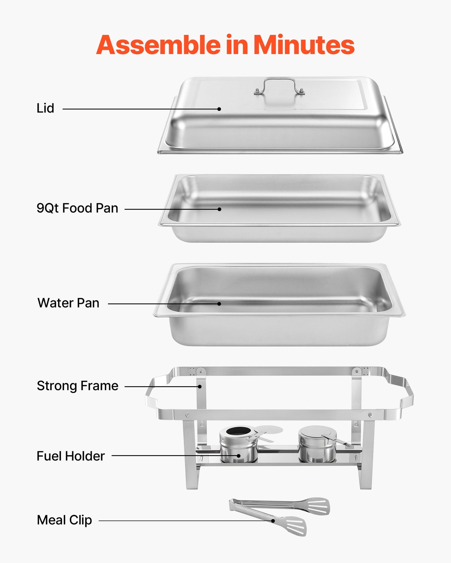 Rectangle Chafing Dish, 9.91L 6 Pack Stainless Steel Chafing Dish, Food Warmer Chafer Complete Set with Hollow Handle, 3 Food Tongs, Lid, Fuel Holder, Chafer Dishes for Banquet Party Wedding