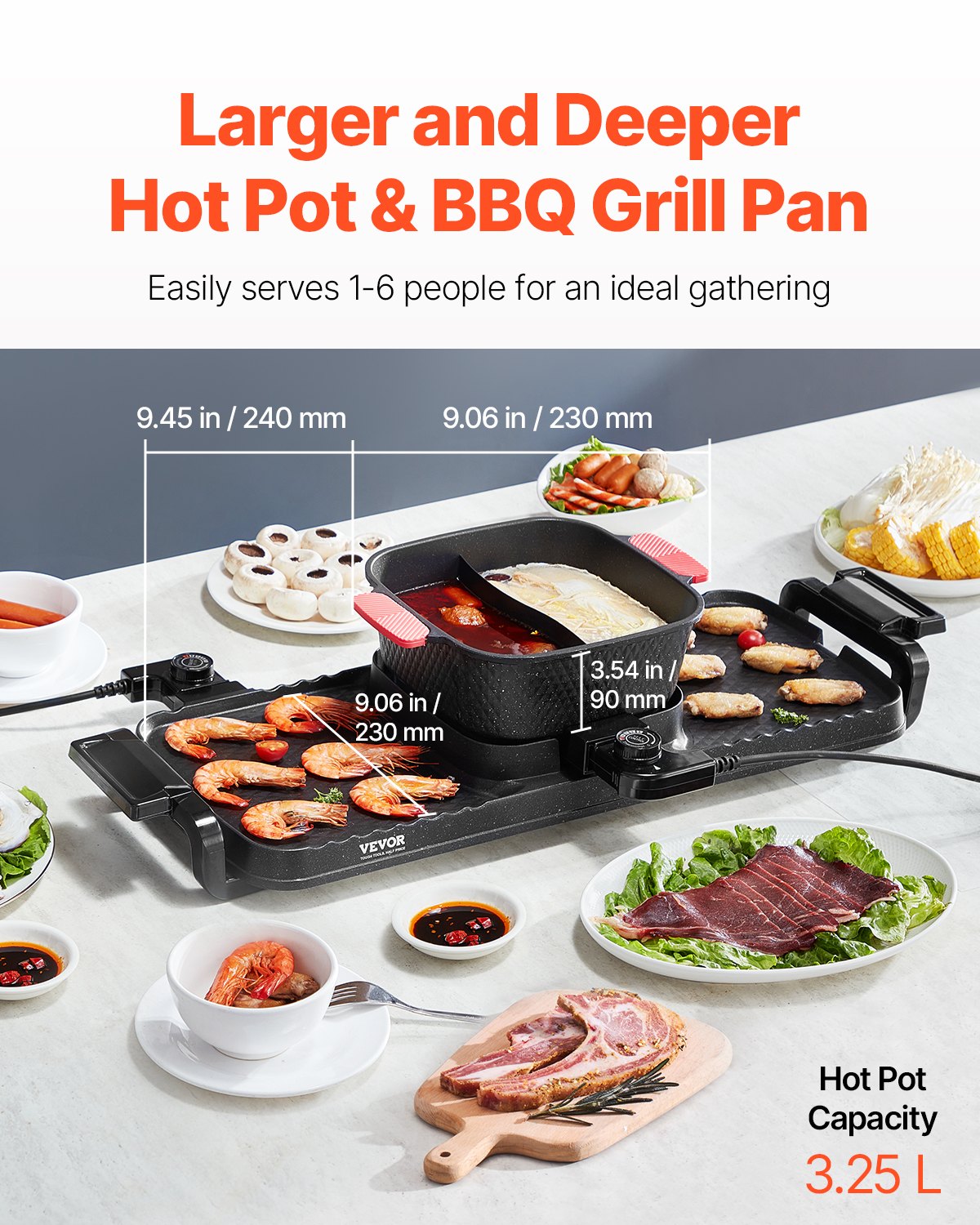 Varmgryta med grill, 2300W 2-i-1 elektrisk rökfri grill och varmgryta, avtagbar shabu-shabu-värmgryta med non-stick-panna, separat dubbel temperaturkontroll, koreansk inomhusgrill för 1-6 personer