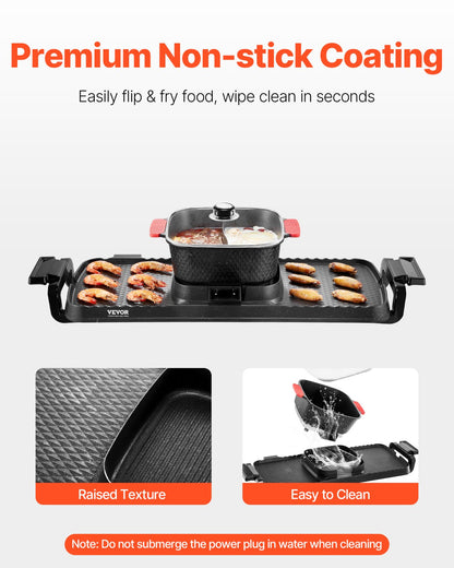 Varmgryta med grill, 2300W 2-i-1 elektrisk rökfri grill och varmgryta, avtagbar shabu-shabu-värmgryta med non-stick-panna, separat dubbel temperaturkontroll, koreansk inomhusgrill för 1-6 personer