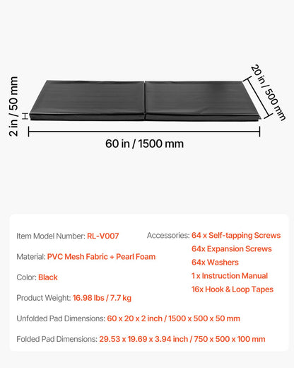 Väggmatta för gym, 60 x 20 x 2 tum, rivsäker väggmatta, avtagbar 2 tum tjock skummatta med hög densitet för basketplan, väggmonterad stoppning, hållbar vattentät skyddsmatta för gym, garage, källare