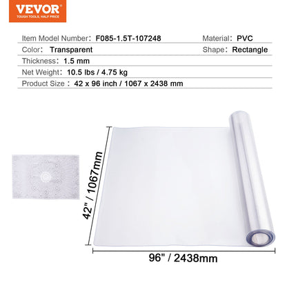 Plastbordsskydd, 42 x 96 tum 1,5 mm tjockt genomskinligt bordsskydd, rektangulär PVC-skrivbordsmatta, vattentät och lättrengörande skrivbordsunderlägg, för kontorsbyrå, matbord, nattduksbord