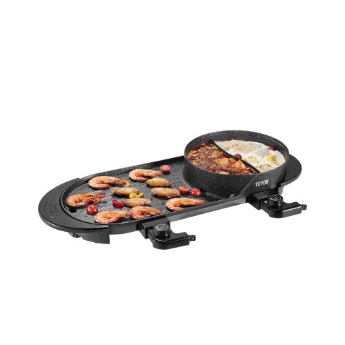 Varmgryta med grill, 2200W 2-i-1 elektrisk rökfri grill och varmgryta, koreansk BBQ Shabu Shabu-värmgryta med separat dubbel temperaturkontroll, non-stick-panna, för 1-6 personer familjemiddag