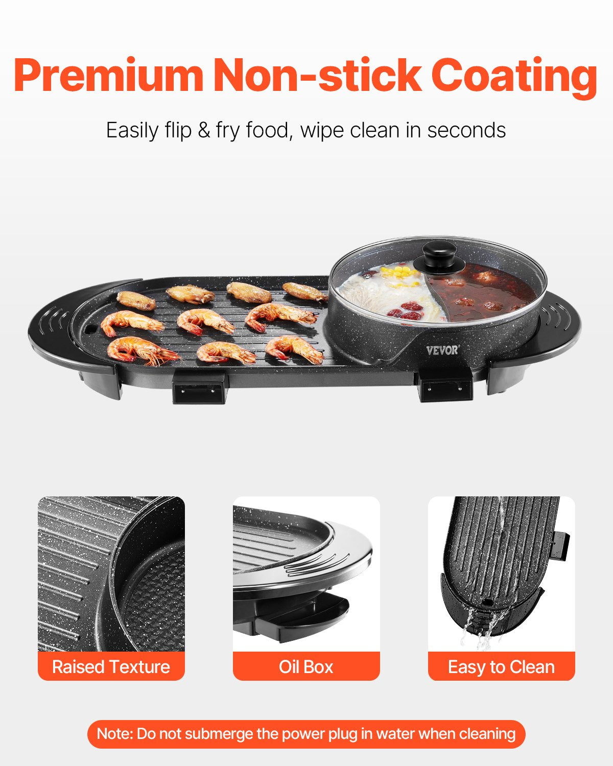 Varmgryta med grill, 2200W 2-i-1 elektrisk rökfri grill och varmgryta, koreansk BBQ Shabu Shabu-värmgryta med separat dubbel temperaturkontroll, non-stick-panna, för 1-6 personer familjemiddag