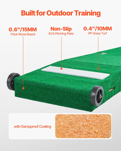 Pitching Mound, bärbar basebollkastarhög, 237 cm inomhus- och utomhusutrustning för pitchingträning, softbollshjälpmedel med antifade-gräs, pitchinggummi, bärhandtag