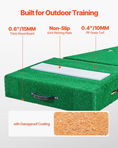 Pitching Mound, bärbar basebollkastarhög, 77 tum inomhus- och utomhusutrustning för pitchingövning, softbollshjälpmedel med antifade-gräs, pitchinggummi, bärhandtag
