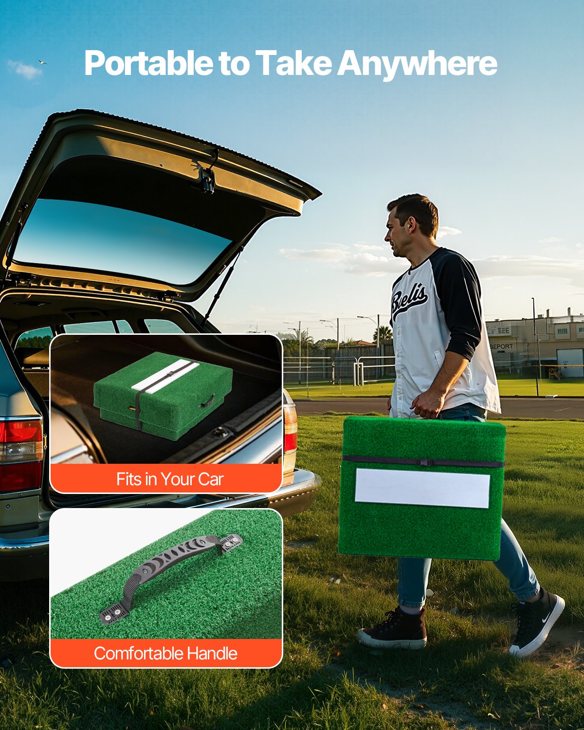 Pitching Mound, bärbar basebollkastarhög, 77 tum inomhus- och utomhusutrustning för pitchingövning, softbollshjälpmedel med antifade-gräs, pitchinggummi, bärhandtag