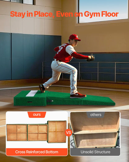 Pitching Mound, bärbar basebollkastarhög, 77 tum inomhus- och utomhusutrustning för pitchingövning, softbollshjälpmedel med antifade-gräs, pitchinggummi, bärhandtag