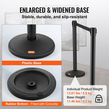 Avspärrningsstolpar för publikstyrning, 6-pack avspärrningsbarriärer med 3 st. 6,5 fot svarta infällbara remmar, plaststolpe för kö, avspärrningsstolpset för avspärrningsband, utställning