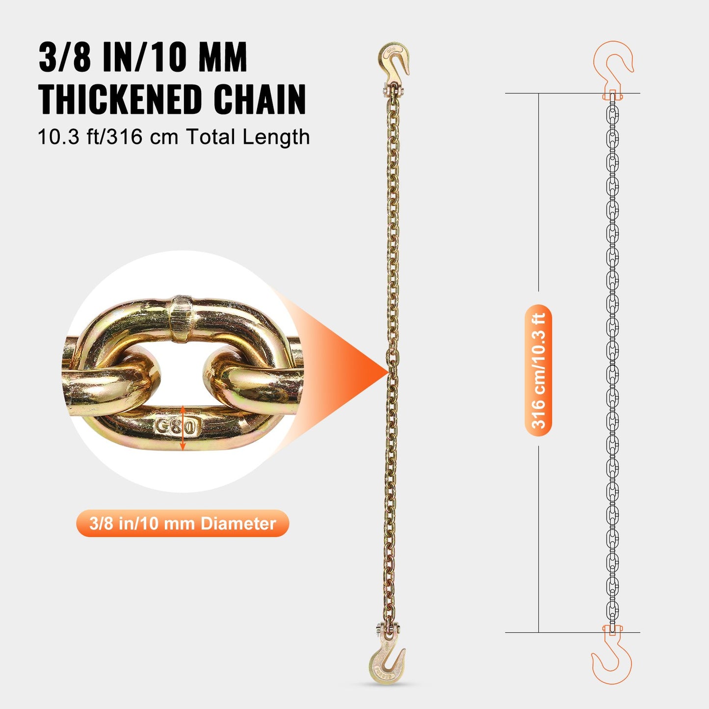 Binder Chain G80 Surrkedja med krokar 9,5 mm x 313,9 cm 2-pack 3220,5 kg