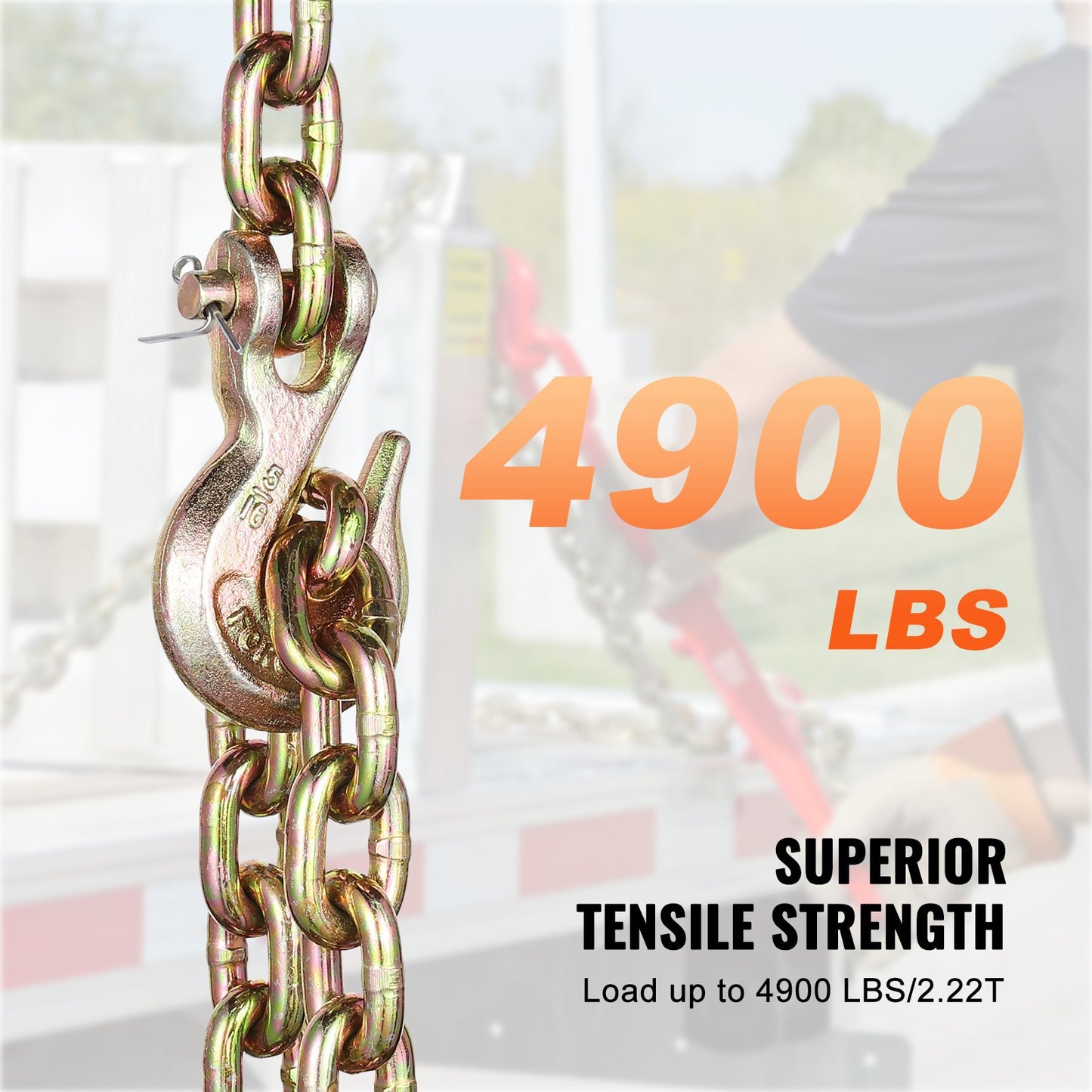 G80 transportkedja, 5/16" x 10,3' 2-pack bogserkedja med gaffelkrokar, 4900 lbs säker arbetsbelastning, kraftig skogsavverkningskedja för transport av bärgningsbilars fastspänningsutrustning