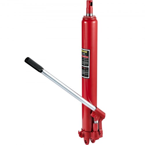 Hydraulisk domkraft med lång kolv, kapacitet 3 ton/6600 lbs, med enkelkolvspump och gaffelbas, manuell körsbärsplockare med handtag, för garage-/verkstadskranar, motorlyft, röd