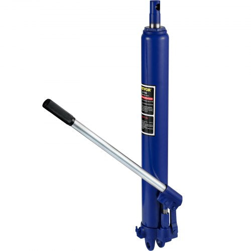Hydraulisk domkraft med lång kolv, kapacitet på 8 ton/17363 lbs, med enkelkolvspump och gaffelbas, manuell körsbärsplockare med handtag, för garage-/verkstadskranar, motorlyft, blå