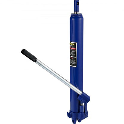 Hydraulisk domkraft med lång kolv, kapacitet på 8 ton/17363 lbs, med enkelkolvspump och gaffelbas, manuell körsbärsplockare med handtag, för garage-/verkstadskranar, motorlyft, blå