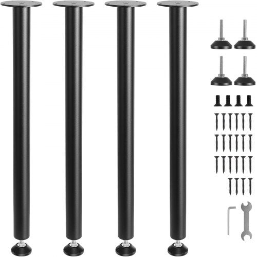 711,2 mm justerbara skrivbordsben, förstärkta stålben för kontorsbord, set om 4 för gör-det-själv, 544,3 kg lastkapacitet, kraftiga skrivbordsben, snabbmonterade ben med justerbar fotkopp, svart