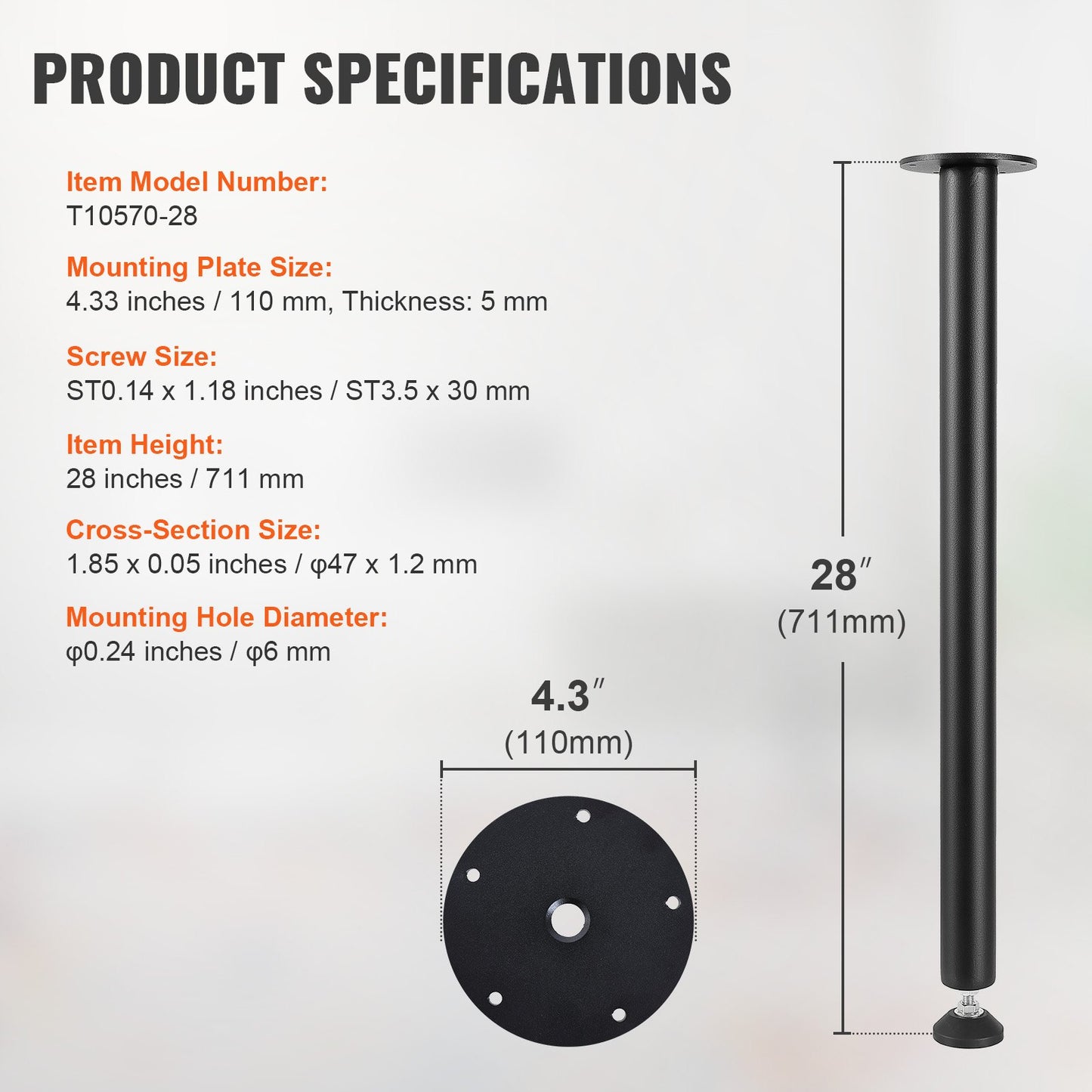 711,2 mm justerbara skrivbordsben, förstärkta stålben för kontorsbord, set om 4 för gör-det-själv, 544,3 kg lastkapacitet, kraftiga skrivbordsben, snabbmonterade ben med justerbar fotkopp, svart