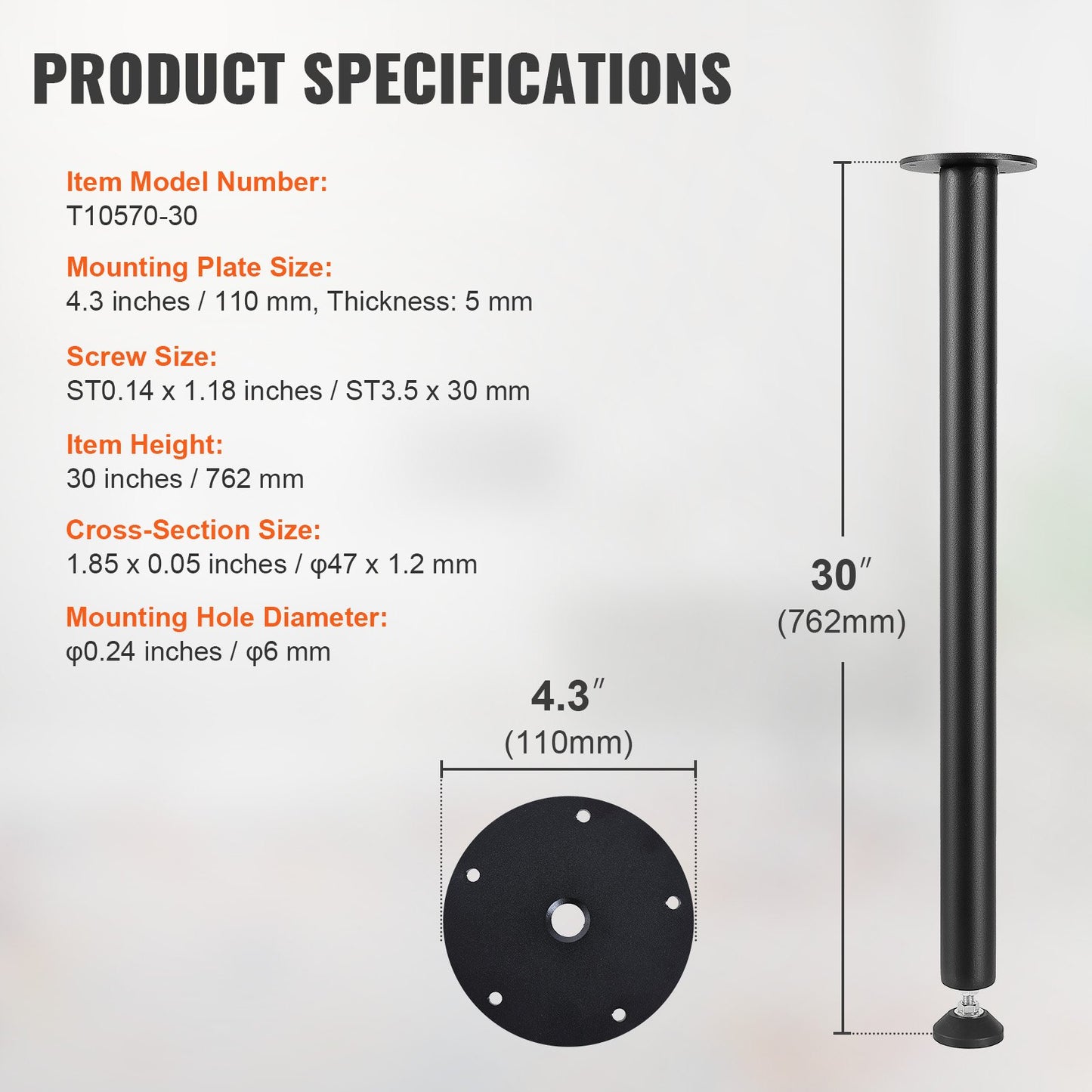 762 mm justerbara skrivbordsben, förstärkta stålben för kontorsbord, set om 4 för gör-det-själv, 544,3 kg lastkapacitet, kraftiga skrivbordsben, snabbmonterade ben med justerbar fotkopp, svart