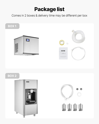Kommersiell ismaskin, 500 lbs/dag ismaskin, 180 lbs stor isförvaringsbehållare med 20 lbs/min automatisk isdispensering, självrengörande ismaskin med pekskärm för bar, café, restaurang