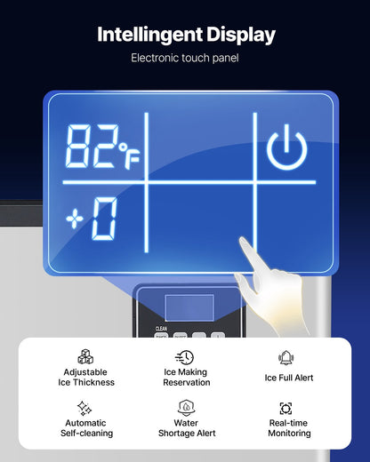Kommersiell ismaskin, 249,5 kg/24 timmars ismaskin med 136 kg stor förvaringsbehållare, automatisk självrengörande ismaskin med pekskärm för bar, café, restaurang, företag, kommersiella företag