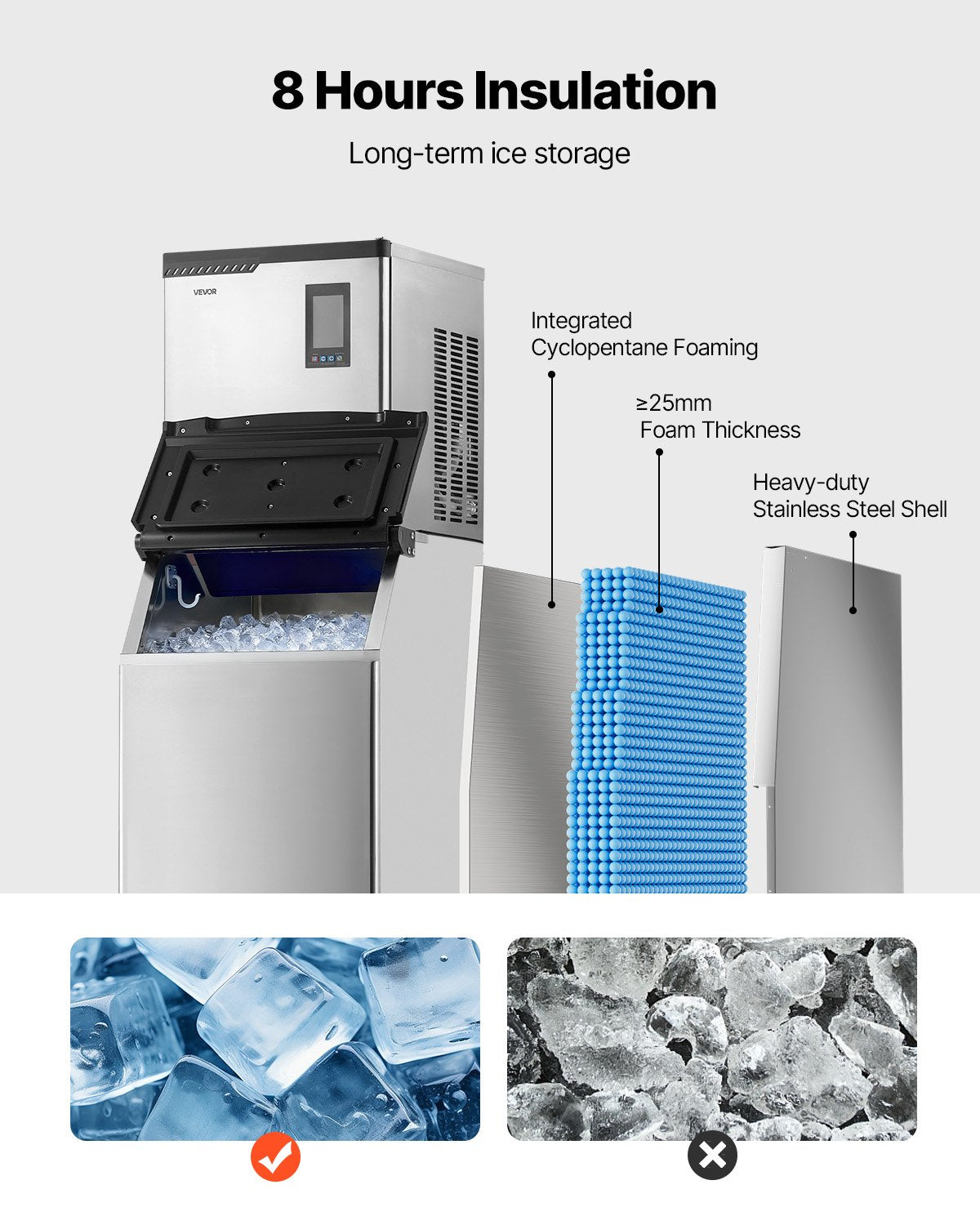 Commercial Ice Maker Machine, 136KG/24H Ice-Making Machine with 136KG Stainless Steel Storage Bin, Auto Self-Cleaning Ice Maker with Touchscreen for Bar Cafe Restaurant Business Commercial