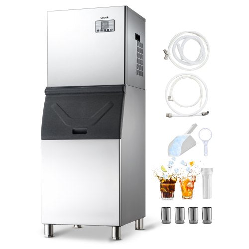 Commercial Ice Maker Machine, 181KG/24H Ice-Making Machine with 136KG Stainless Steel Storage Bin, Auto Self-Cleaning Ice Maker with Touchscreen for Bar Cafe Restaurant Business Commercial
