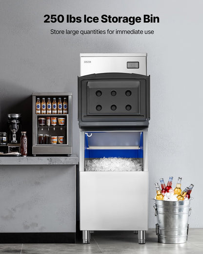 Commercial Ice Maker Machine, 204KG/24H Ice-Making Machine with 113KG Stainless Steel Storage Bin, Auto Self-Cleaning Ice Maker with Touchscreen for Bar Cafe Restaurant Business Commercial