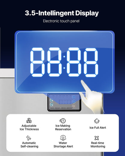 Commercial Ice Maker Machine, 204KG/24H Ice-Making Machine with 113KG Stainless Steel Storage Bin, Auto Self-Cleaning Ice Maker with Touchscreen for Bar Cafe Restaurant Business Commercial