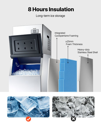 Commercial Ice Maker Machine, 250KG/24H Ice-Making Machine with 136KG Stainless Steel Storage Bin, Auto Self-Cleaning Ice Maker with Touchscreen for Bar Cafe Restaurant Business Commercial