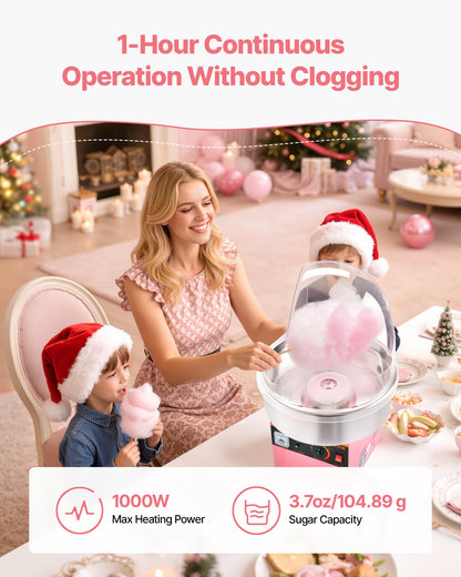 Electric Cotton Candy Machine, 1000W Electric Floss Maker With Cover, Commercial Cotton Candy Machine w/Stainless Steel Bowl & Sugar Scoop, Ideal for Home, Carnival, Birthday, Family Party, Pink