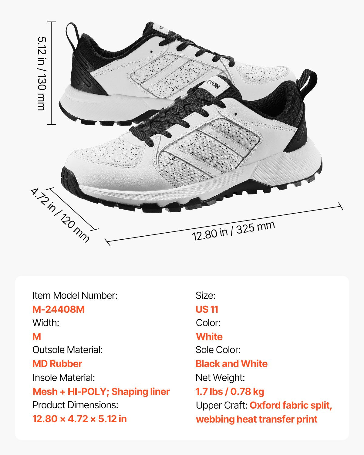 Crosstrainingskor, M-breda sneakers UK storlek 10, skor med bred tåbox, stöd för hålfoten och justerbar snörning, träningsskor för löpning, gymnastik, hundpromenader och tyngdlyftning (vit)