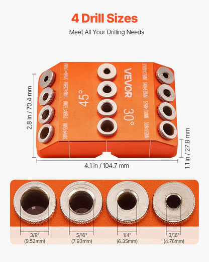 Borrguide, 30/45/90 graders vinkel, 4 storlekar, bärbar precisionsborrguidejigg, för borrning av vinklade eller horisontella hål, aluminiumlegering, för däckkabelräcke, trästolpe, trappledstång