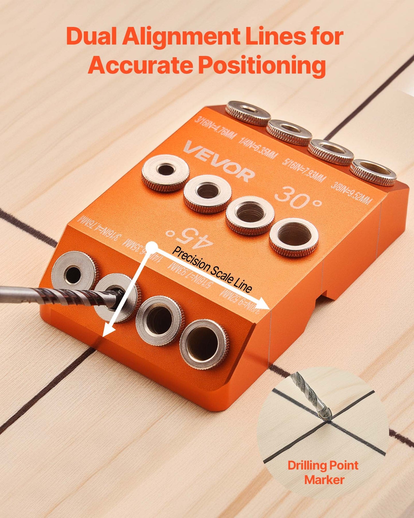 Borrguide, 30/45/90 graders vinkel, 4 storlekar, bärbar precisionsborrguidejigg, för borrning av vinklade eller horisontella hål, aluminiumlegering, för däckkabelräcke, trästolpe, trappledstång