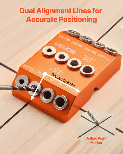 Borrguide, 30/45/90 graders vinkel, 4 storlekar, bärbar precisionsborrguidejigg, för borrning av vinklade eller horisontella hål, aluminiumlegering, för däckkabelräcke, trästolpe, trappledstång