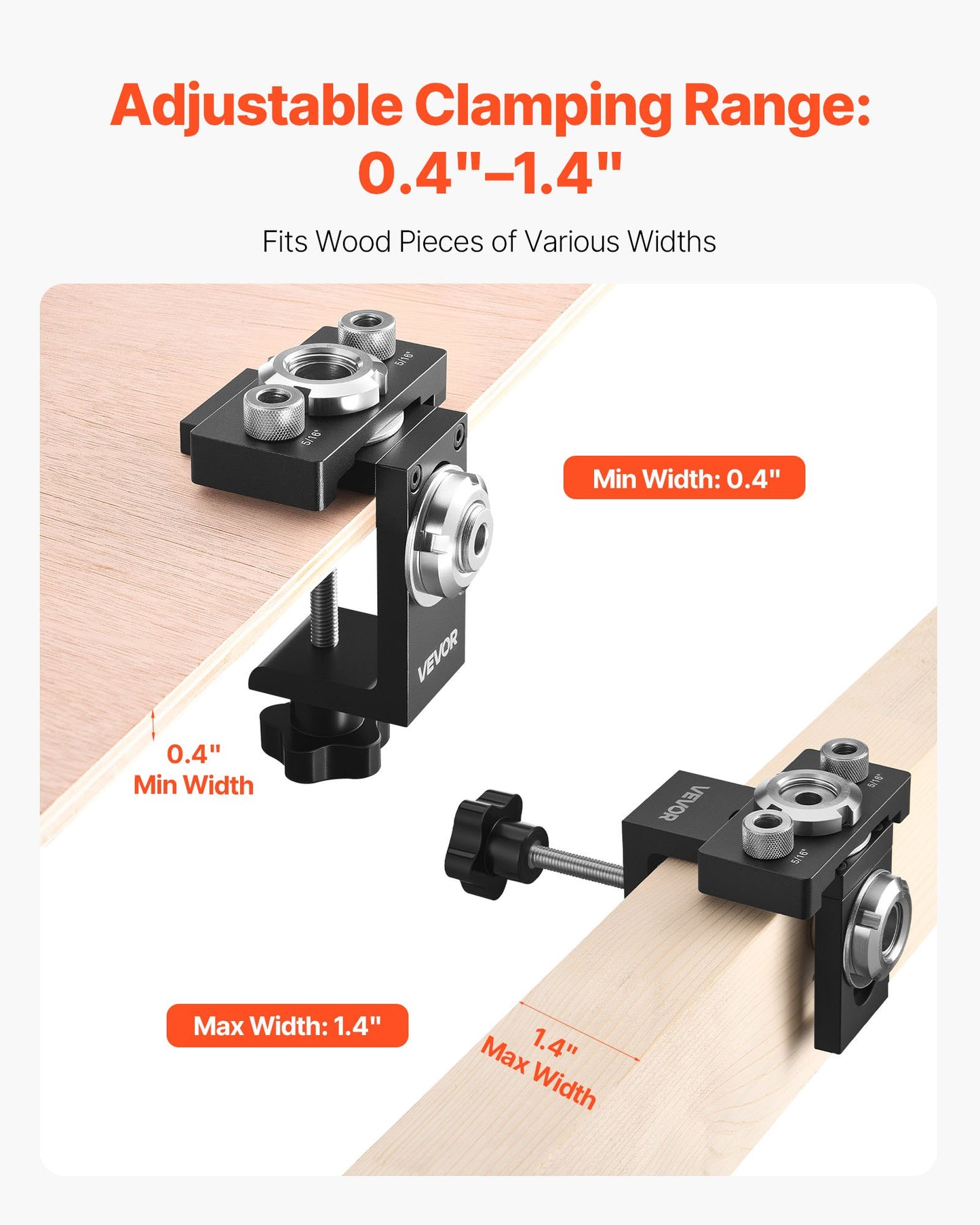 Dymlingsjiggsats, självcentrerande dymlingsborrjigg för raka hål, träbearbetningsverktyg i aluminiumlegering med borr i storlek 3, 6,4 / 7,9 / 15 mm, justerbar bredd, för träbearbetning