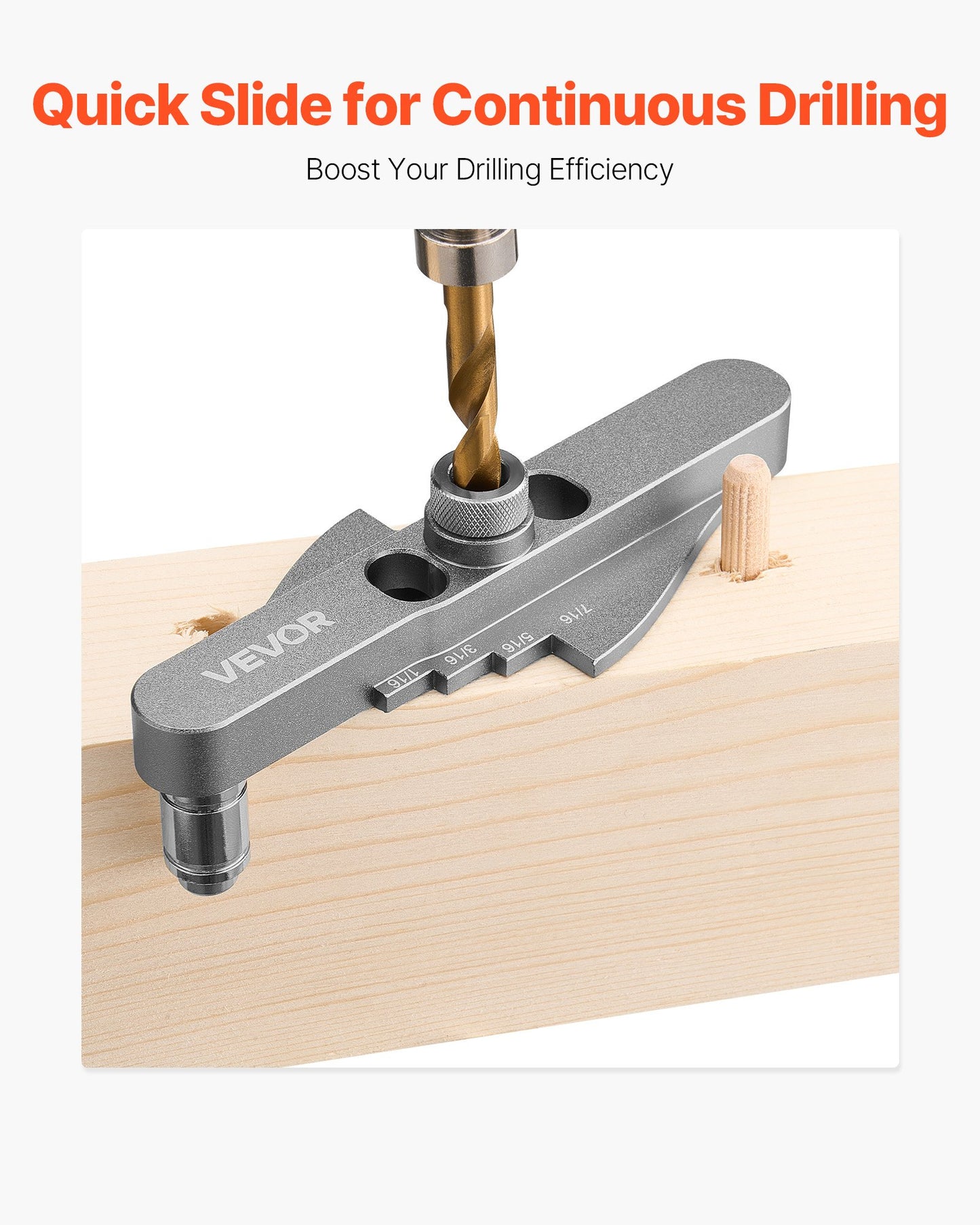 Dymlingsjiggsats, självcentrerande dymlingsborrjigg för raka hål, med borrsats 6,4 / 7,9 / 9,5 mm och borrstopphylsa, träbearbetningsverktyg i aluminiumlegering för borrning, märkning