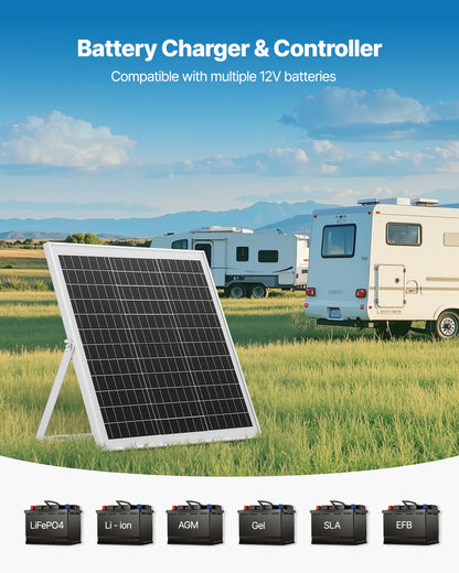 20W 12V solpanelsbatteriladdare, solcellsbatteriunderhållsladdare med intelligent MPPT-kontroller och justerbart monteringsfäste, IP67 vattentät för bil, båt, husbil, motorcykel, släpvagn